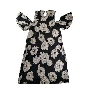 Mud Pie Black White Floral Cold Shoulder Ruffle‎ Sleeve Shift Dress Small